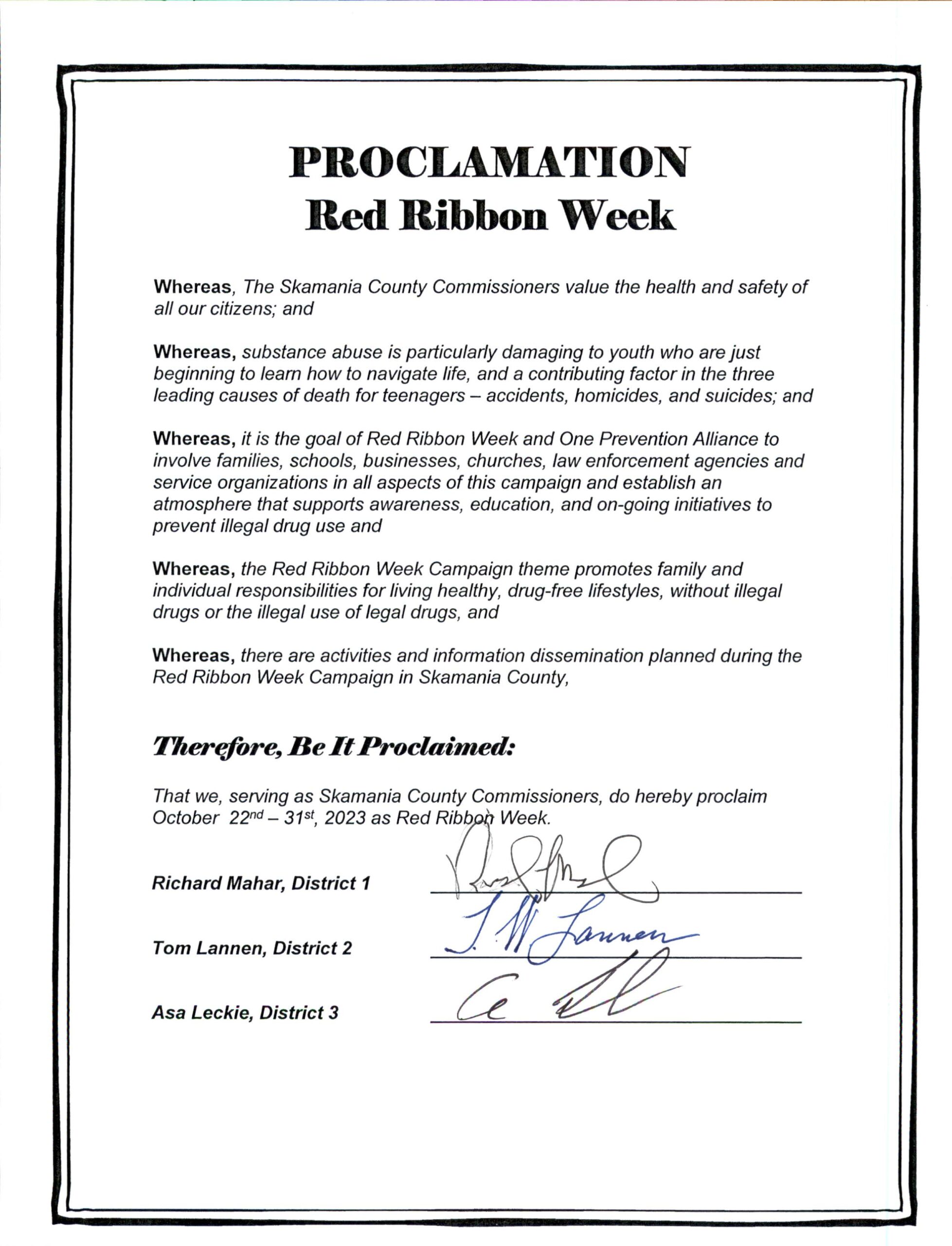 Red Ribbon Week Proclamation One Prevention Alliance