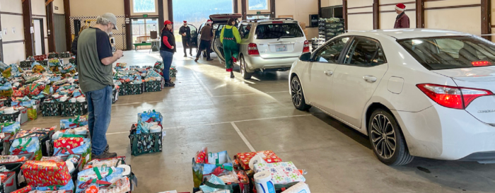 Volunteers loading items for the Skamania County Christmas Baskets.